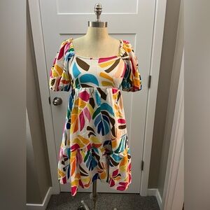 Botanical Print Puff Sleeve Mini Dress